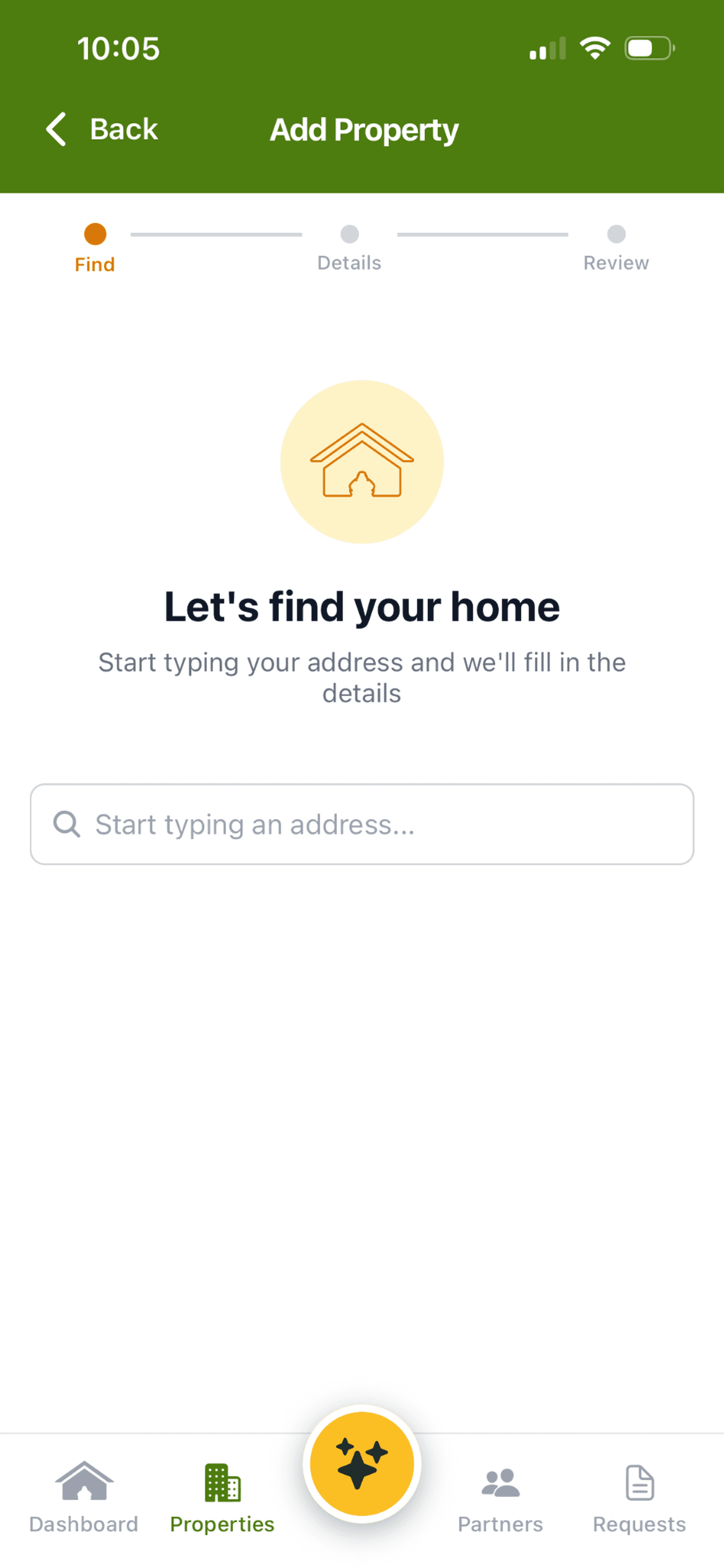 Add Property screen finding a home by address to start building its Home Graph