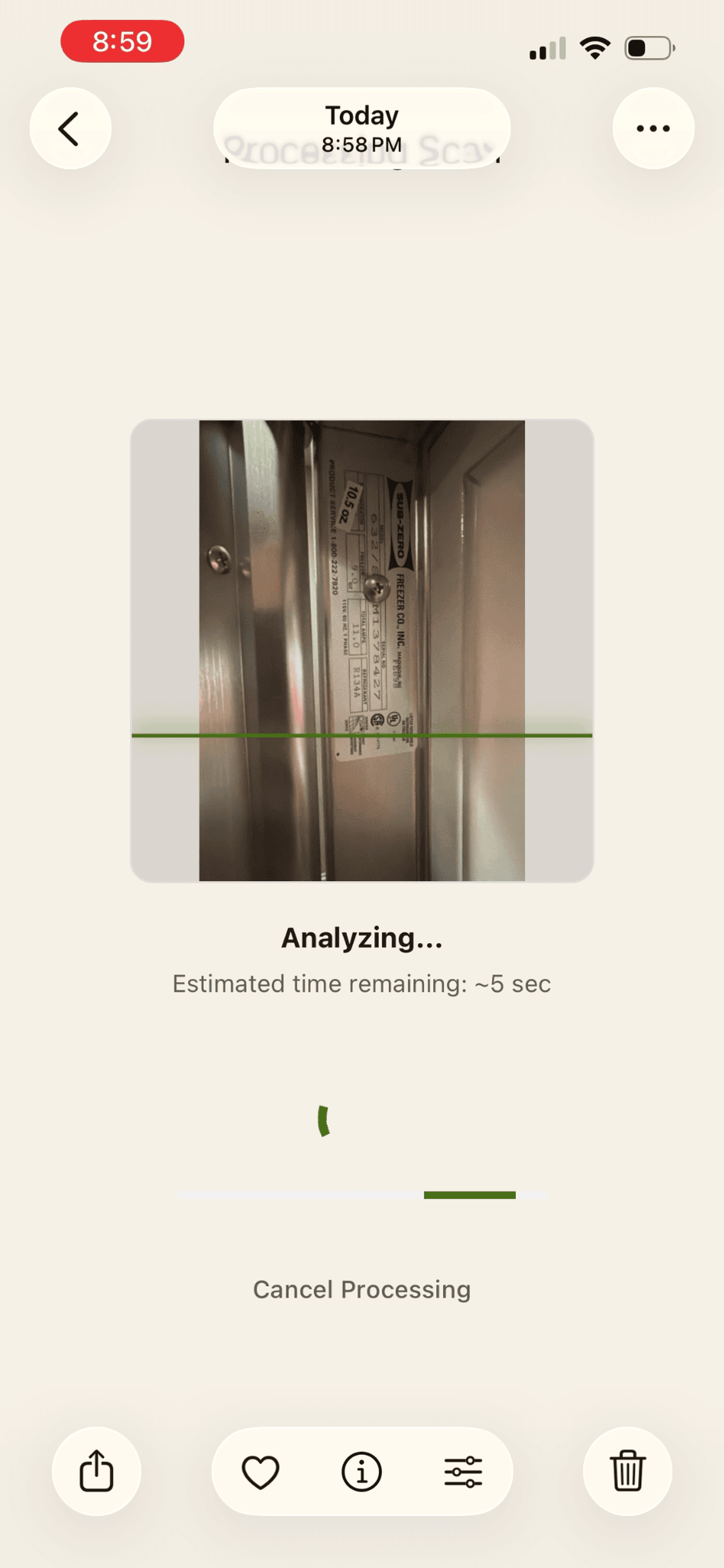 Scanning an appliance label with the camera to start a Home Graph asset record